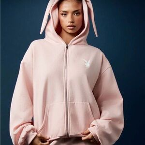 PLAYBOY x Misguided Zip-Up jacket with hooded bunny ears & matching sweatpants